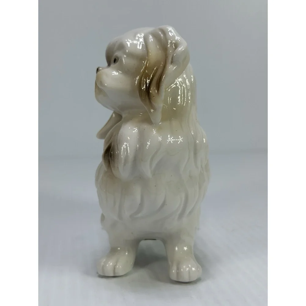 Vintage Dog Figurine Ceramic Porcelain White Tan Long Hair Toy Breed 6